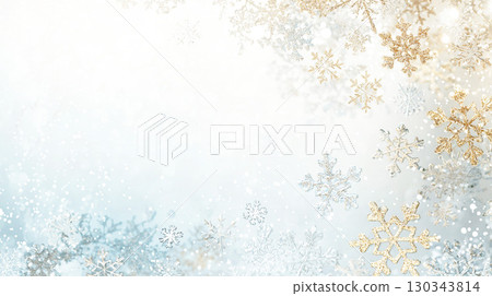 冬季背景材質與金色和銀色的雪花 130343814