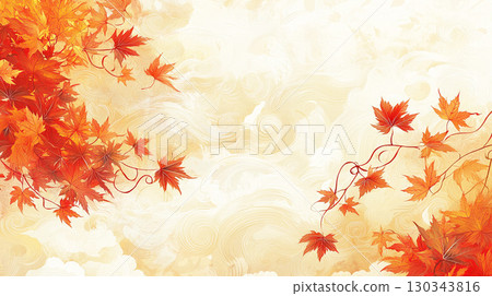 Autumn leaves falling in a swirl pattern, Japanese style illustration background 130343816