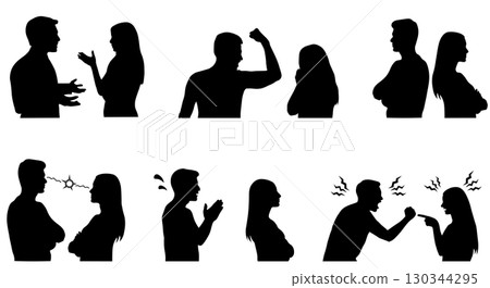 Silhouette illustration set of conflicts between men and women 130344295