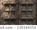 Wooden door with ancient square patten 130344354