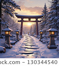 Evening scenery in the first month of the month - Snow-covered torii gates and approach to the shrine 130344540