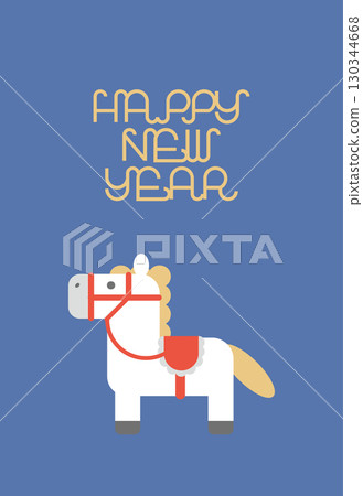 賀年卡素材:馬年可愛白馬新年明信片模板(藍色) 賀年卡素材:馬年可愛白馬新年明信片模板(藍色) 130344668