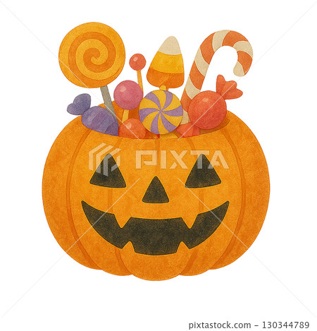 用糖果和甜點製成的南瓜燈的插圖 130344789