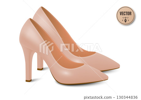 Vector 3d Realistic Beige High Heels Pair. Realistic Women s Shoes with Stiletto Heel for Fashion Poster, Shoe Store Banner, Clothing Catalog, Footwear Branding, Elegant Outfit Design, Online Shop Vector 3d Realistic Beige High Heels Pair. Realistic Women s Shoes with Stiletto Heel for Fashion Poster, Shoe Store Banner, Clothing Catalog, Footwear Branding, Elegant Outfit Design, Online Shop 130344836