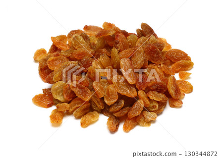 Brown raisin isolated on white background with clipping path and full depth of field 130344872
