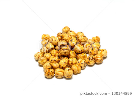 turkish leblebi, famous nut, yellow roasted chickpea, isolated on white background, roasted chickpeas turkish leblebi, famous nut, yellow roasted chickpea, isolated on white background, roasted chickpeas 130344899