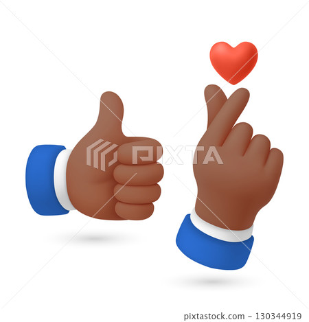 Vector 3d Finger Heart Hand Gesture Set. Korean Finger Heart Illustration Showing Love and Appreciation. Cute Hand Gestures for Social Media, K-Pop, Messaging Design. Realistic Vector Icons 130344919
