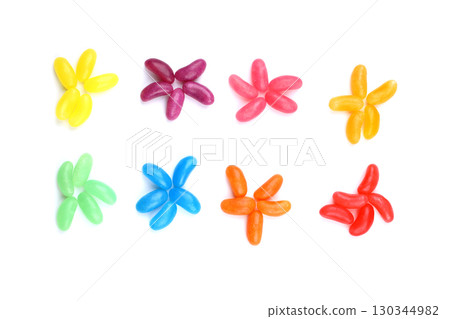 colorful jelly beans isolated on white background. 130344982