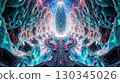 illustration of abstract fantasy surreal location with technical geometric structures and big central pillar 130345026