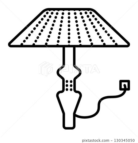 Table, standard, floor lamp with shade, light fixture, single vector black line icon, outline monochrome sign 130345050