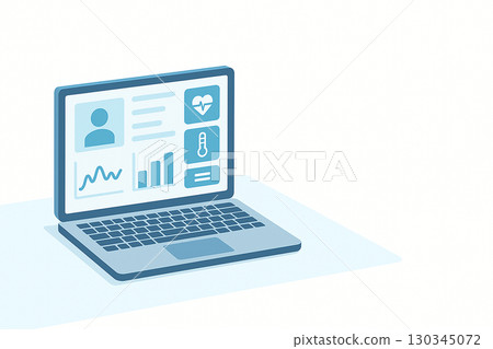 Illustration of a laptop and electronic medical record screen Illustration of a laptop and electronic medical record screen 130345072