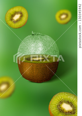 Creative Kiwi Fruit Composition with Semitransparent Effect 130345442