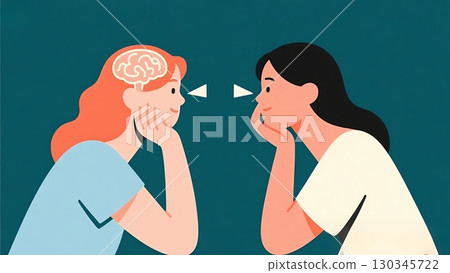 A woman talking to a man - Illustration of a thinking brain - For psychology content 130345722