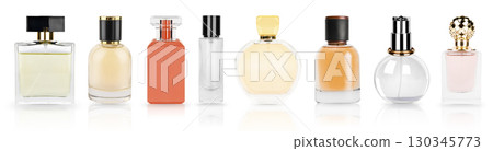 set of women's perfume isolate on white background 130345773