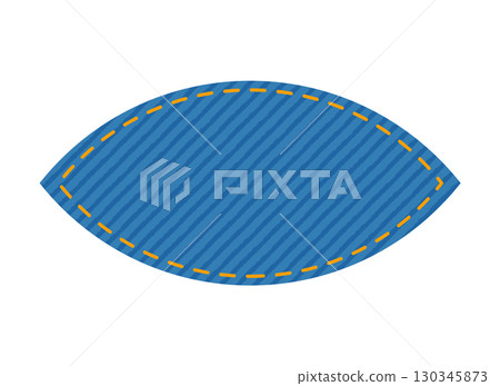 Patch denim Lens eye shape with stitches seam jeans fashion illustration. Flat apparel blue color template isolated Patch denim Lens eye shape with stitches seam jeans fashion illustration. Flat apparel blue color template isolated 130345873