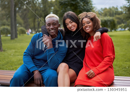 Multi-ethnic group people teenage friends. African 130345951