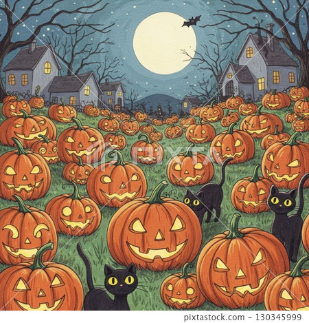 halloween pumpkin and black cat 130345999