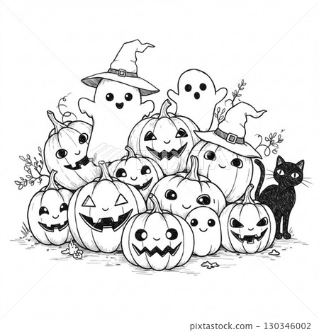 Halloween, Jack-o'-lantern and cute cat 130346002