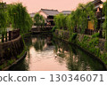 Sunset in a city with waterways 130346071