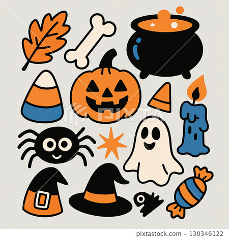 Halloween pumpkin ghost witch hat spider candy cauldron candle bone leaf festive Halloween pumpkin ghost witch hat spider candy cauldron candle bone leaf festive 130346122