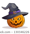 Vector pumpkin in a witch hat for Halloween on a white background 130346226