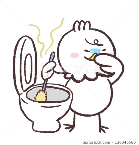 Illustration of a white bird cleaning a smelly toilet 130346560