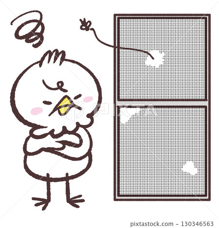 破損的紗門和一隻白鳥的插圖 130346563