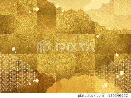 Japanese background material. Texture of traditional Japanese pattern on golden Japanese paper. New Year's, year-end gifts, New Year's card material 130346652