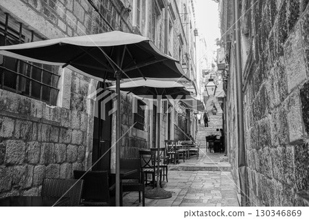 Monochrome view of a narrow alley in a Croatian city 130346869