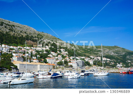 Beautiful view of boats lined up in the port city of Dubrovnik 130346889