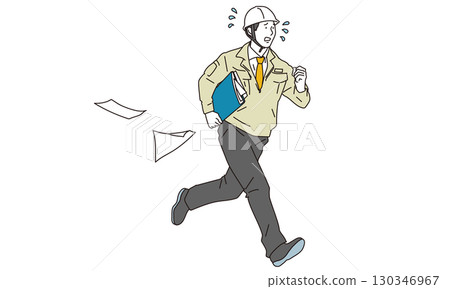 Male worker running in a hurry illustration material 130346967