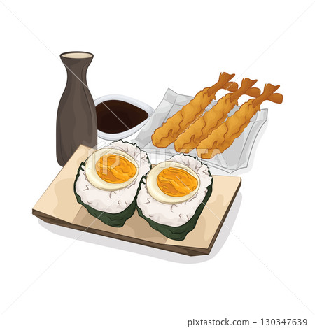 Illustration of Egg Onigiri With Tempura 130347639