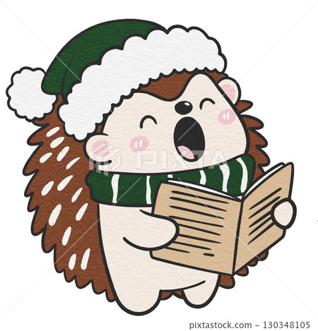 Holiday hedgehog singing carols for a warm seasonal atmosphere. Holiday hedgehog singing carols for a warm seasonal atmosphere. 130348105