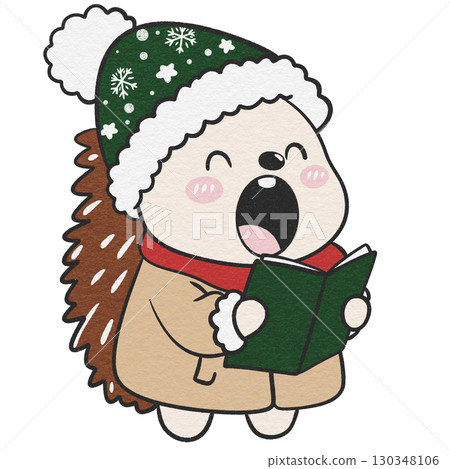 Holiday hedgehog singing carols for a warm seasonal atmosphere. Holiday hedgehog singing carols for a warm seasonal atmosphere. 130348106