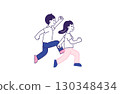一位男人和一位女人帶著明亮的表情奔跑的插圖 130348434
