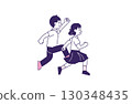 表情明亮的男女學生奔跑的插圖 130348435