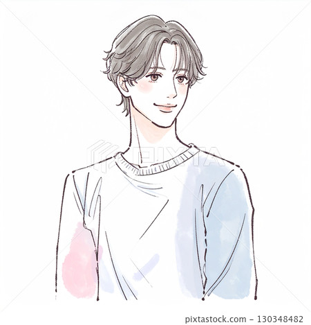 男人和男孩的水彩和手繪插圖 130348482