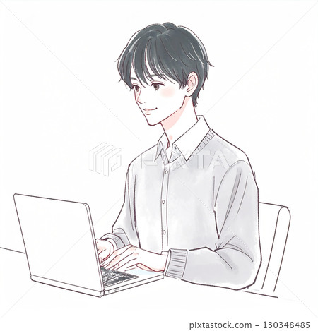 男人和男孩的水彩和手繪插圖 男人和男孩的水彩和手繪插圖 130348485