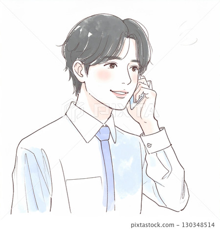 男人和男孩的水彩和手繪插圖 130348514