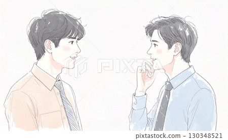 男人和男孩的水彩和手繪插圖 130348521