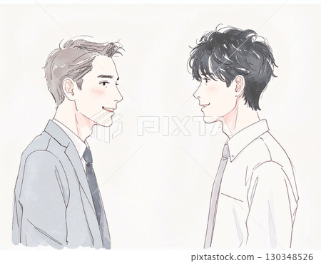 男人和男孩的水彩和手繪插圖 男人和男孩的水彩和手繪插圖 130348526