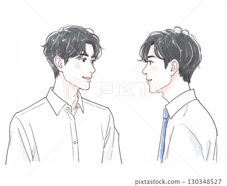 男人和男孩的水彩和手繪插圖 130348527