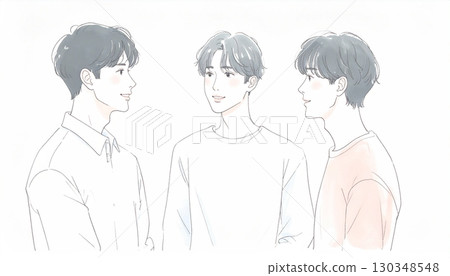 男人和男孩的水彩和手繪插圖 130348548