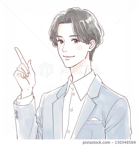 男人和男孩的水彩和手繪插圖 130348569