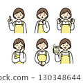Set of facial expressions of housewives wearing an apron 130348644