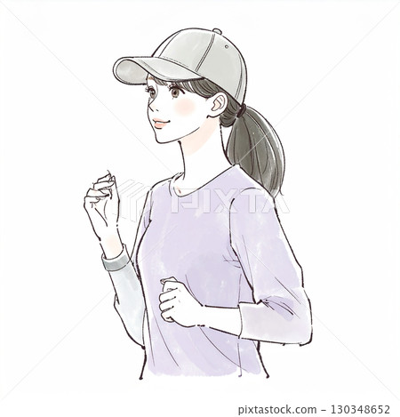 Watercolor/hand-drawn illustration of a woman/girl running 130348652