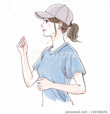Watercolor/hand-drawn illustration of a woman/girl running 130348656