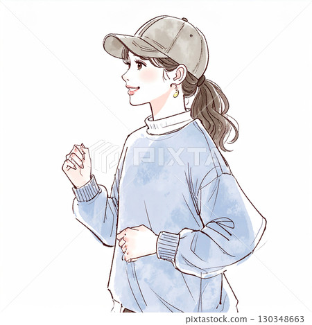 Watercolor/hand-drawn illustration of a woman/girl running Watercolor/hand-drawn illustration of a woman/girl running 130348663