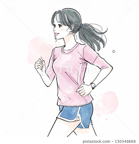 一位奔跑的女人/女孩的水彩/手繪插圖 130348668