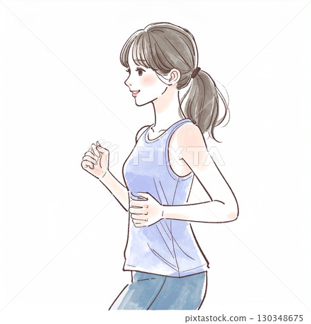 一位奔跑的女人/女孩的水彩/手繪插圖 一位奔跑的女人/女孩的水彩/手繪插圖 130348675